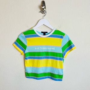 Forever 21 ‘Not Interested’ Embroidered Vibrant Colorblock Striped Shirt Top